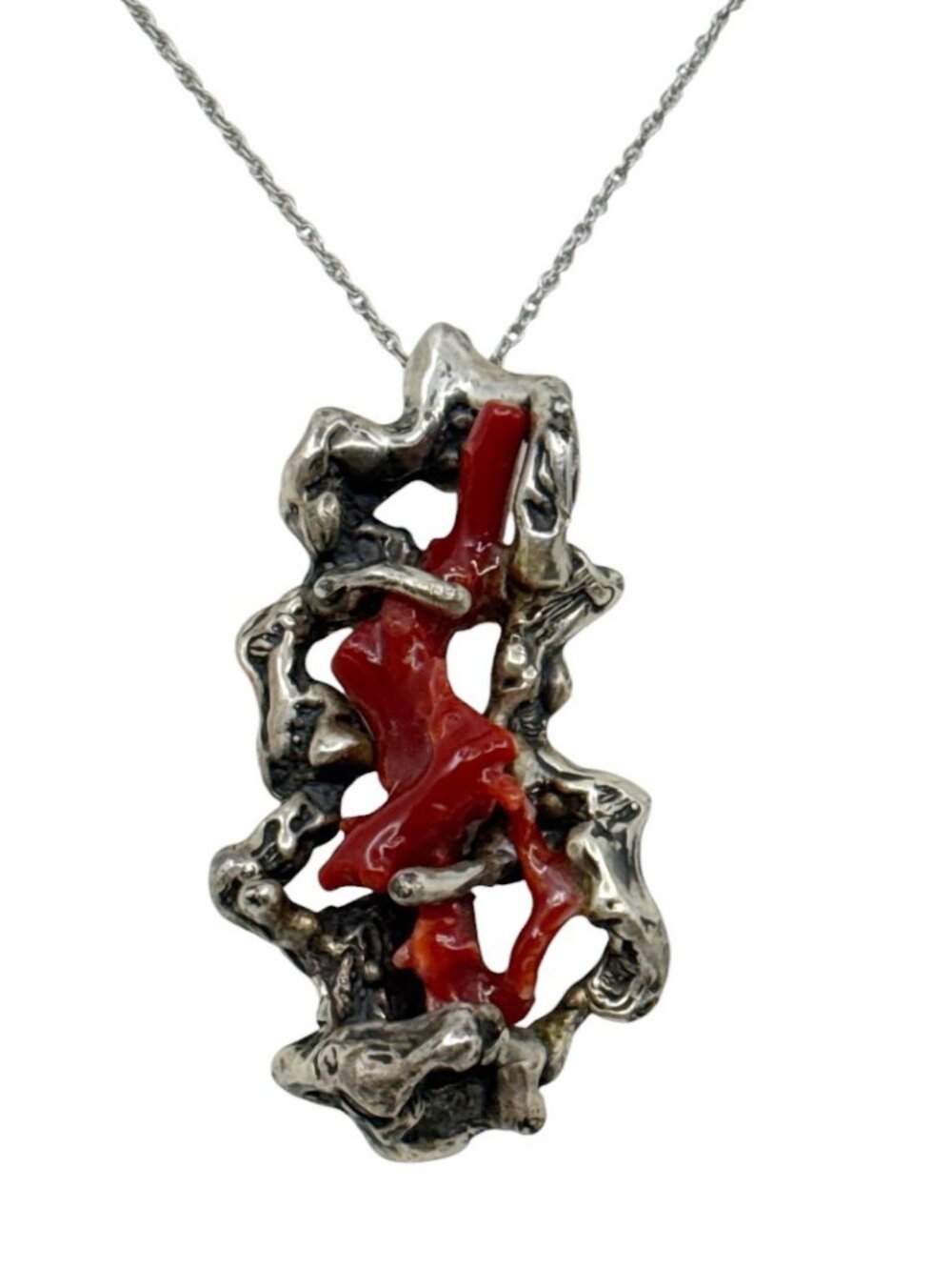 Modernist Abstract 925 sterling silver mediterranean branch coral pendant